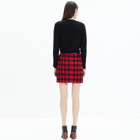 Madewell 💋 Red Buffalo Check Mini Skirt \\ Gamine Plaid Wool // Size 4/6 - Picture 2 of 6
